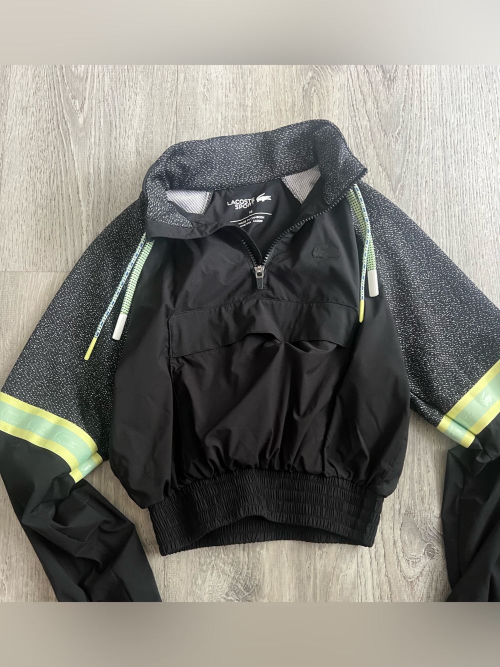 Lacoste Black Windbreaker Jacket with Lime Accents
